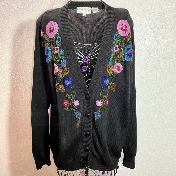 Highgate LTD Petite Vintage floral beaded knit button up cardigan size MP - Picture 8 of 8
